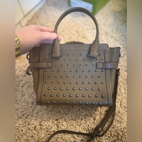 Coach Studded Leather Mini Tote Crossbody- Dark Olive Green - Picture 4 of 14